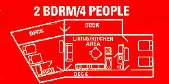 Layout of 1 bedroom unit accomodates up to 10 people